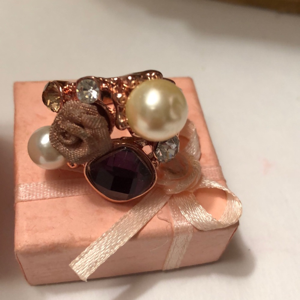 Rose gold ring pearls stone - Picture 1 of 5